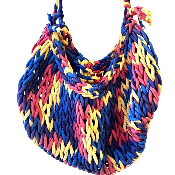 Macrame Boho Handbag Multi-Color Hand Crafted Tote Shoulder Bag - Picture 5 of 10